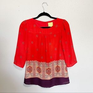 Maeve Medallion Mosaic Tunic Blouse Res Size 0